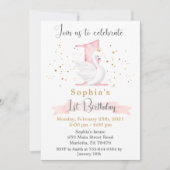Invitation Aquarelle Swan Princesse 1er anniversaire (Devant)