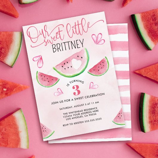 Invitation Aquarelle Sweet Little Watermelon Anniversaire