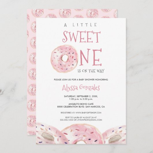 Invitation Aquarelle Sweet One Donut Baby shower à thème (Devant / Derrière)