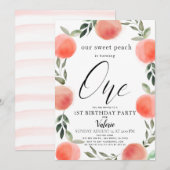Invitation Aquarelle Sweet Peach 1er Anniversaire (Devant / Derrière)