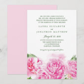 Invitation Aquarelle Sweet Pink Peonies | Mariage (Devant / Derrière)