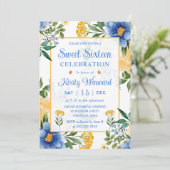 Invitation Aquarelle Sweet sixteen bleu et jaune (Debout devant)