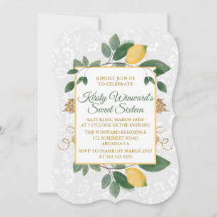 Invitation Aquarelle Sweet sixteen citron sicilien