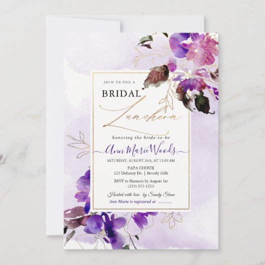 Invitation Aquarelle Sweetpeas Violet Violet Bridal Lunchoen (Devant)