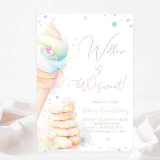 Invitation Aquarelle Sweets Girl Two Sweet Anniversaire