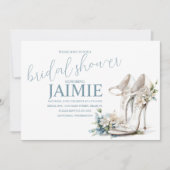Invitation Aquarelle Talon Fête des mariées florale Dusty Blu (Devant)