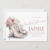 Invitation Aquarelle talon Fête des mariées florale rose pâle (Devant)