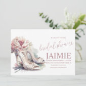 Invitation Aquarelle talon Fête des mariées florale rose pâle (Debout devant)