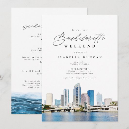 Invitation Aquarelle Tampa Floride Skyline Ocean Tropical (Devant / Derrière)