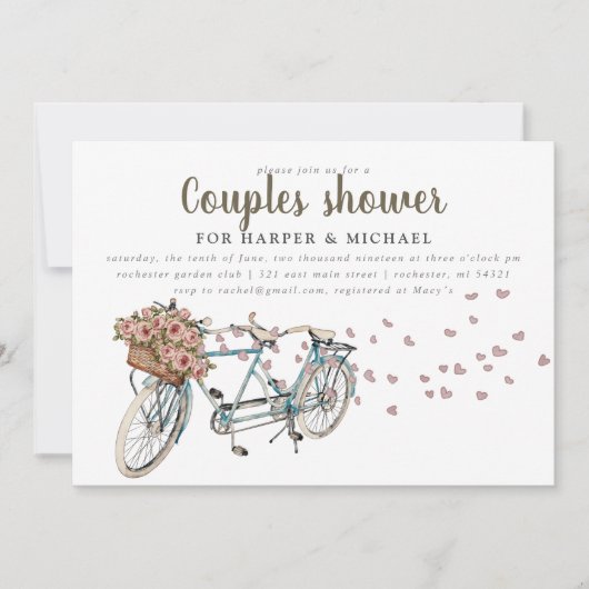 Invitation Aquarelle Tandem vélo couple douche (Devant)