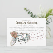 Invitation Aquarelle Tandem vélo couple douche (Debout devant)