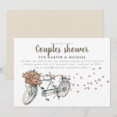 Invitation Aquarelle Tandem vélo couple douche (Devant / Derrière)