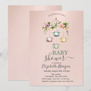 Invitation Aquarelle Tasses à thé Baby shower floral
