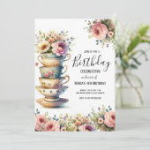 Invitation Aquarelle Tea Party Cute Anniversaire de enfant In (Debout devant)