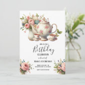 Invitation Aquarelle Tea Party Cute Anniversaire de enfant In (Debout devant)