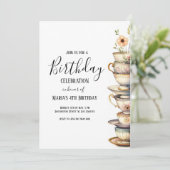 Invitation Aquarelle Tea Party Cute Cups Anniversaire Invitat (Debout devant)