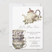 Invitation Aquarelle Tea Set Coupe Teapot Fête des mariées Fl (Devant)