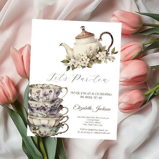 Invitation Aquarelle Tea Set Coupe Teapot Fête des mariées Fl
