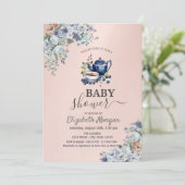 Invitation Aquarelle Teapot Blueberry Floral Baby shower (Debout devant)
