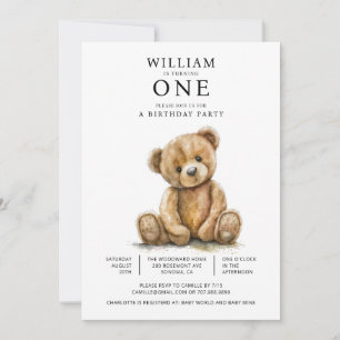 Invitation Aquarelle Teddy Bear 1ère fête d'anniversaire