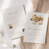 Invitation Aquarelle Teddy Bear Baby shower beige tout-en-un