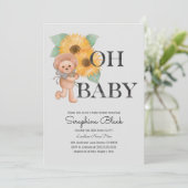 Invitation Aquarelle Teddy Bear Baby shower de tournesol (Debout devant)