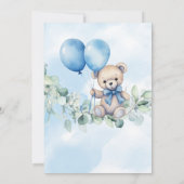 Invitation Aquarelle Teddy Bear Bleu et Baby shower de ballon (Dos)