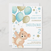 Invitation Aquarelle Teddy Bear Bleu Gold Boys Anniversaire (Devant)