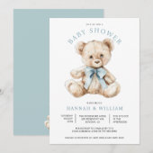 Invitation Aquarelle Teddy Bear Boy Baby shower bleu (Devant / Derrière)