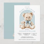Invitation Aquarelle Teddy Bear Boy Baby shower bleu (Devant / Derrière)