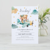 Invitation Aquarelle Teddy Bear C'est un Baby shower garçon (Debout devant)
