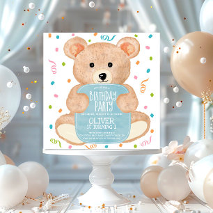 Invitation Aquarelle Teddy Bear Confetti Boy Anniversaire