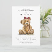Invitation Aquarelle Teddy Bear Girl 1er anniversaire (Debout devant)