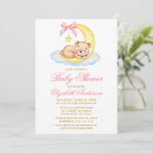 Invitation Aquarelle Teddy Bear Lune Baby shower de points ro (Debout devant)