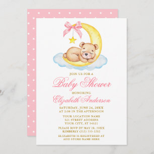 Invitation Aquarelle Teddy Bear Lune Baby shower de points ro