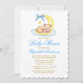 Invitation Aquarelle Teddy Bear Lune Baby shower or (Devant)