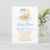 Invitation Aquarelle Teddy Bear Lune Baby shower or (Debout devant)