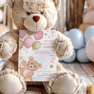 Invitation Aquarelle Teddy Bear Rose Gold Girls Anniversaire