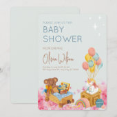 Invitation Aquarelle Teddy Ours avec ballon Oh Baby shower (Devant / Derrière)