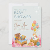 Invitation Aquarelle Teddy Ours avec ballon Oh Baby shower (Devant)