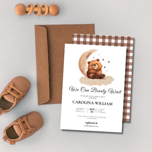 Invitation Aquarelle Teddy ours baby shower neutre