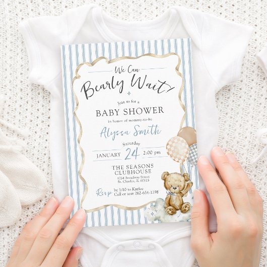 Invitation Aquarelle Teddy Ours Bébé Attendre bébé garçon dou