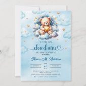 Invitation Aquarelle teddy ourson nuage neuf Baby shower garç (Devant)
