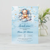 Invitation Aquarelle teddy ourson nuage neuf Baby shower garç (Debout devant)