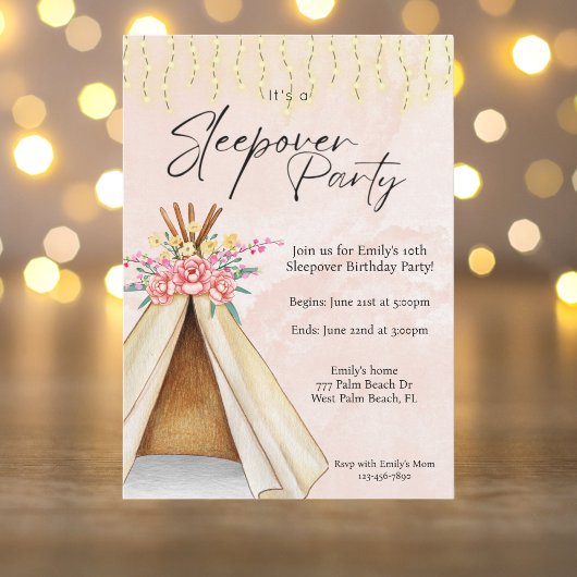 Invitation Aquarelle Teepee Tent Slepover Anniversaire Fête D
