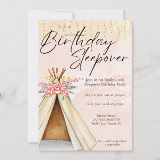 Invitation Aquarelle Teepee Tente Sbayak fête Anniversaire