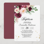 Invitation Aquarelle tendance Burgundy Blush Rose Floral (Devant / Derrière)