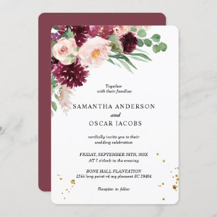 Invitation Aquarelle tendance Burgundy Blush Rose Floral