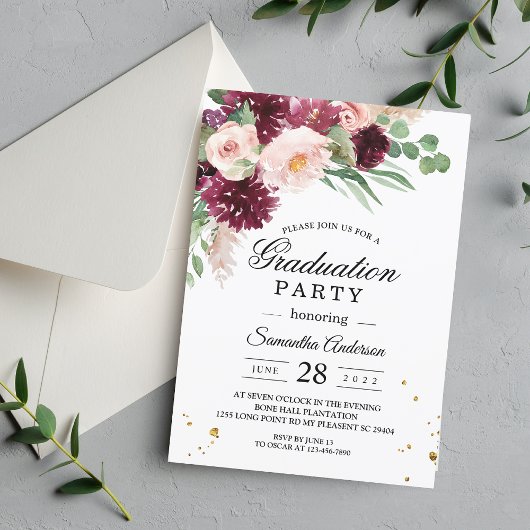 Invitation Aquarelle tendance Burgundy Blush Rose Floral
