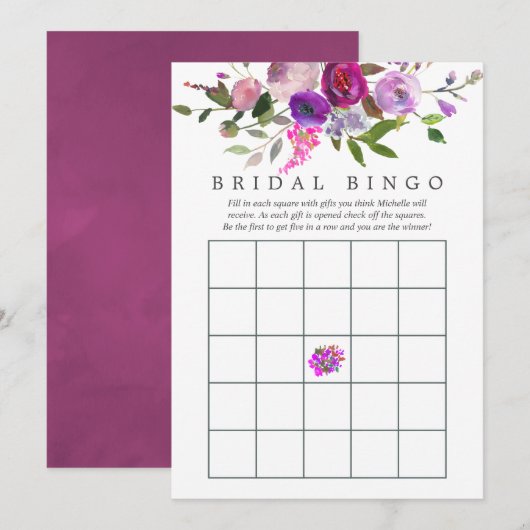 Invitation Aquarelle tendance Fête des mariées florale Bingo (Devant / Derrière)